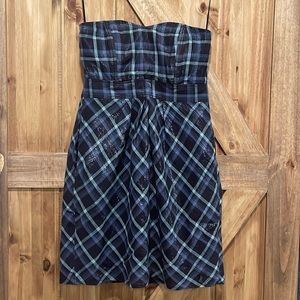 Roxy plaid strapless dress with pockets xl